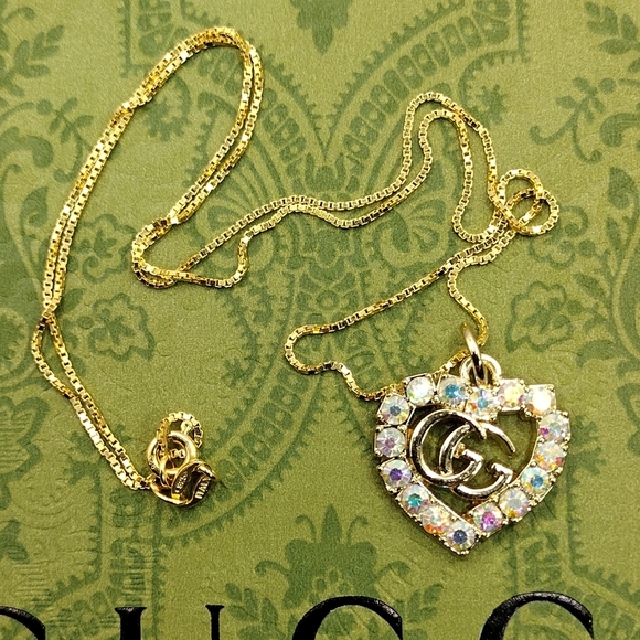 Gucci AB Goldtone Heart Zipper Pull w/ .925 Chain - Picture 1 of 8